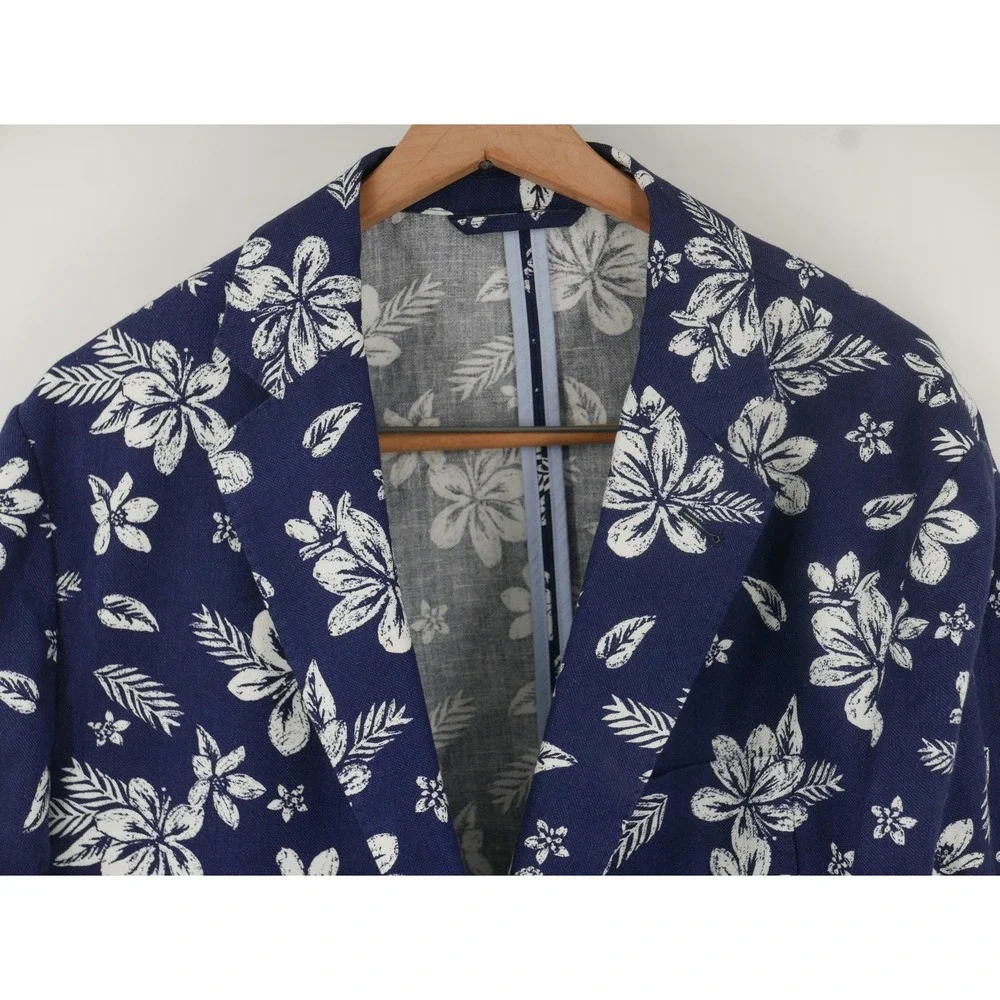 Vineyard Vines Kentucky Derby Blazer Sport Coat Blue Floral Linen Cotton 44L